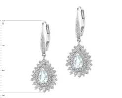 Kolczyki z białego złota z diamentami i akwamarynami - próba 585