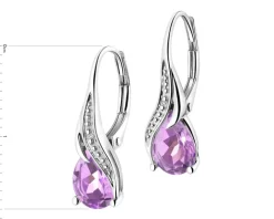 Kolczyki z białego złota z diamentami i ametystami - próba 375