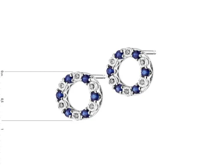 Kolczyki z białego złota z diamentami i szafirami - próba 585