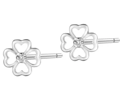 Kolczyki z białego złota z diamentami - koniczyny - 0,005 ct - próba 585