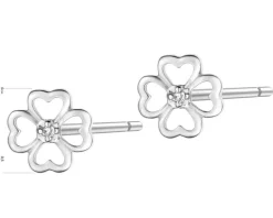 Kolczyki z białego złota z diamentami - koniczyny - 0,005 ct - próba 585