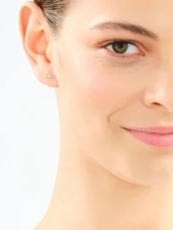 Kolczyki z białego złota z diamentami - koniczyny - 0,005 ct - próba 585