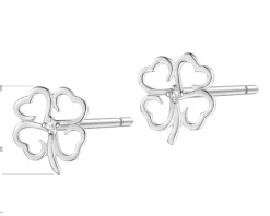 Kolczyki z białego złota z diamentami - koniczyny - 0,008 ct - próba 375