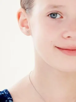 Kolczyki z białego złota z diamentami - koniczyny - 0,008 ct - próba 375