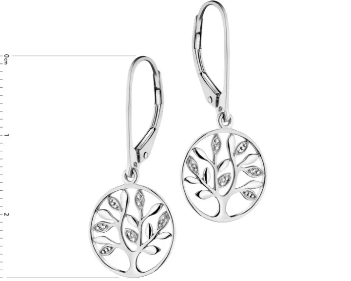 Kolczyki z białego złota z diamentami - drzewka - 0,01 ct - próba 585