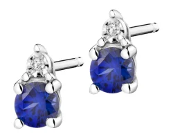 Kolczyki z białego złota z diamentami i szafirami syntetycznymi - próba 375