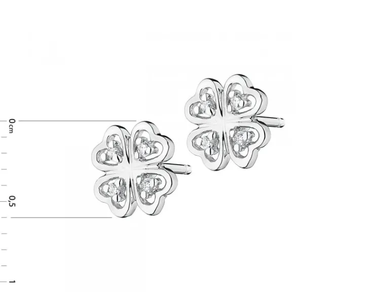 Kolczyki z białego złota z diamentami - koniczyny - 0,02 ct - próba 375