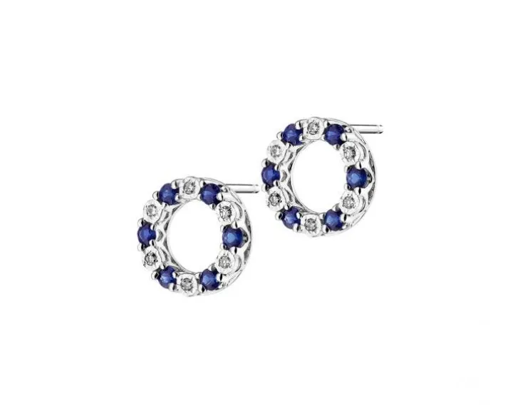 Kolczyki z białego złota z diamentami i szafirami - próba 375