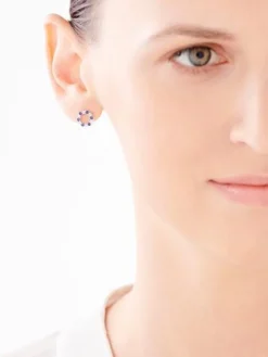 Kolczyki z białego złota z diamentami i szafirami - próba 375