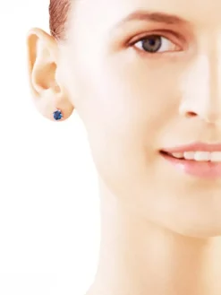 Kolczyki z białego złota z diamentami i topazami London Blue - próba 375