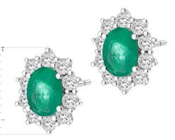 Kolczyki z białego złota z brylantami i szmaragdami - próba 585