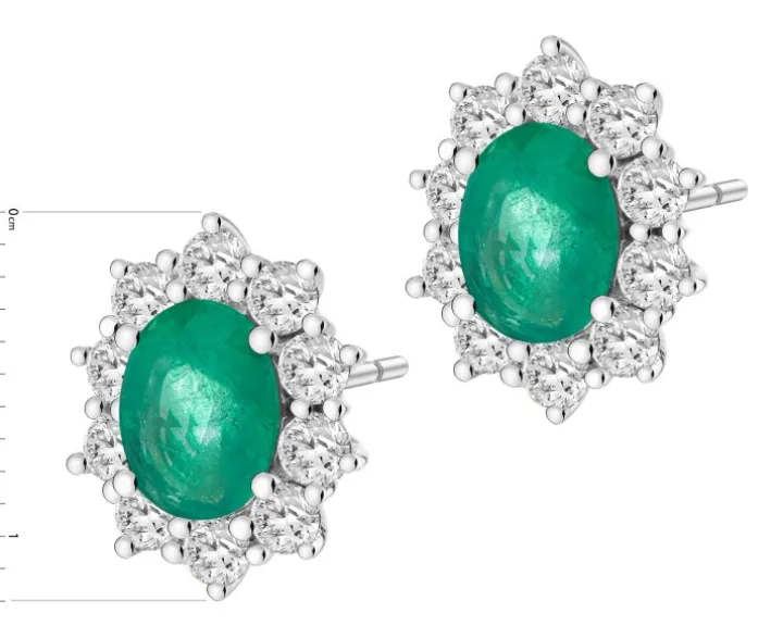Kolczyki z białego złota z brylantami i szmaragdami - próba 585