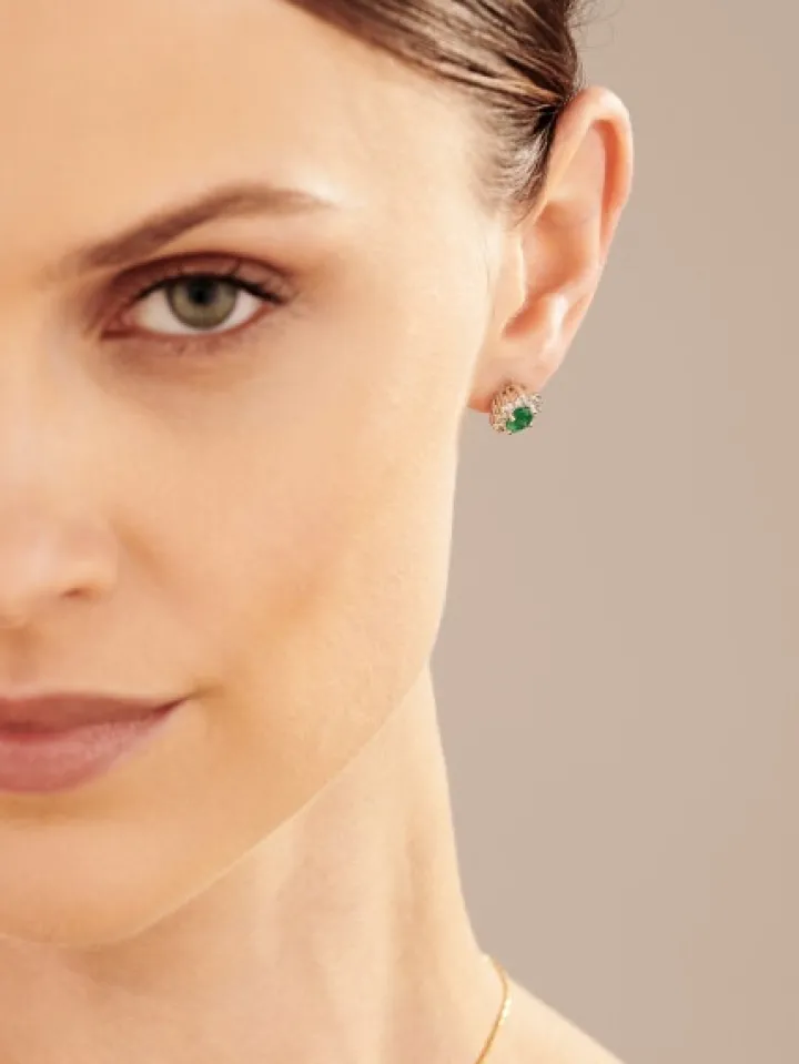 Kolczyki z białego złota z brylantami i szmaragdami - próba 585