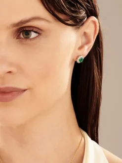 Kolczyki z białego złota z brylantami i szmaragdami - próba 585