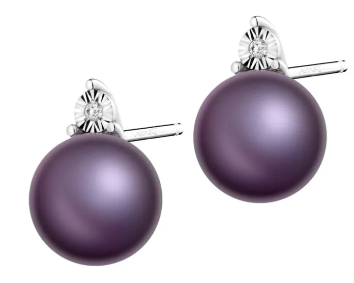 Kolczyki z białego złota z diamentami i perłami - próba 585