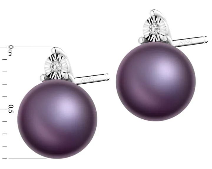 Kolczyki z białego złota z diamentami i perłami - próba 585
