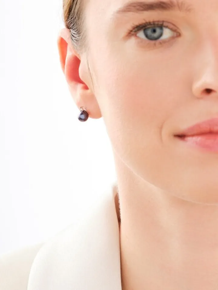 Kolczyki z białego złota z diamentami i perłami - próba 585