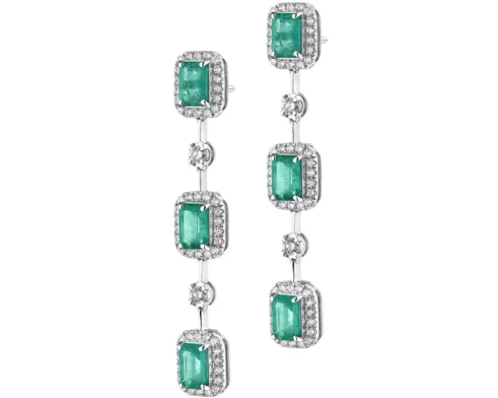 Kolczyki z białego złota z brylantami i szmaragdami - próba 750