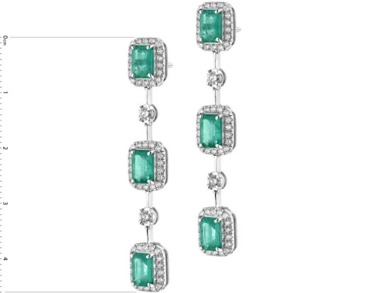 Kolczyki z białego złota z brylantami i szmaragdami - próba 750