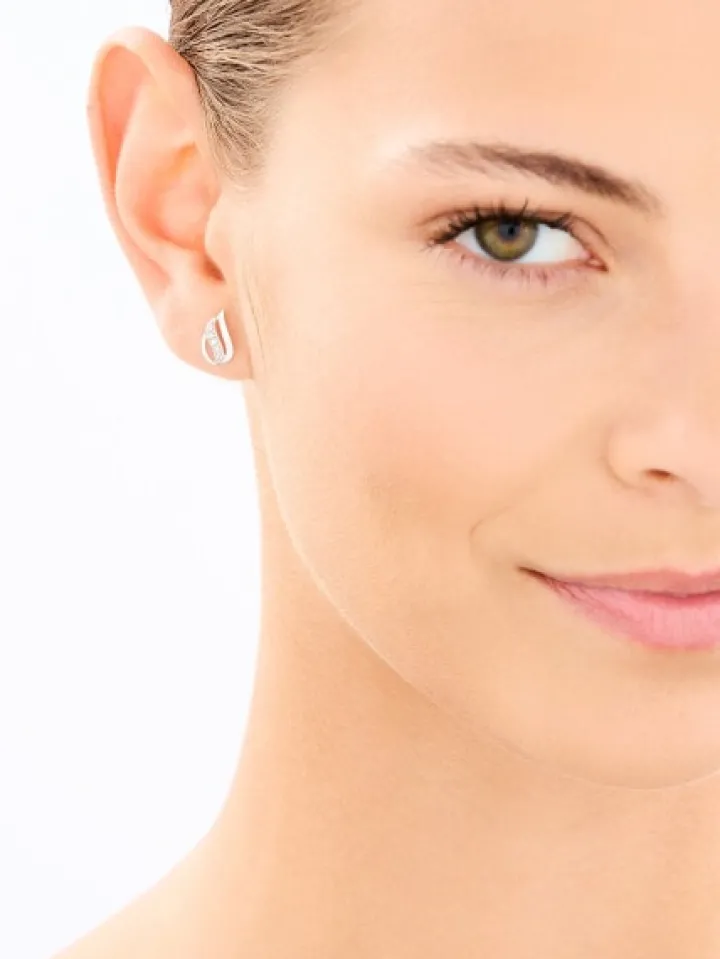 Kolczyki z białego złota z brylantami - 0,01 ct - próba 585