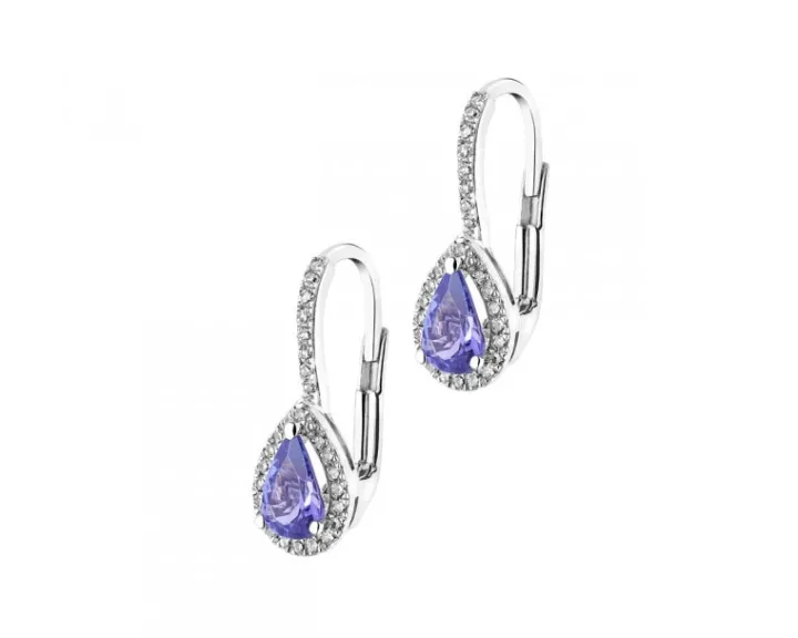 Kolczyki z białego złota z diamentami i tanzanitami - próba 585