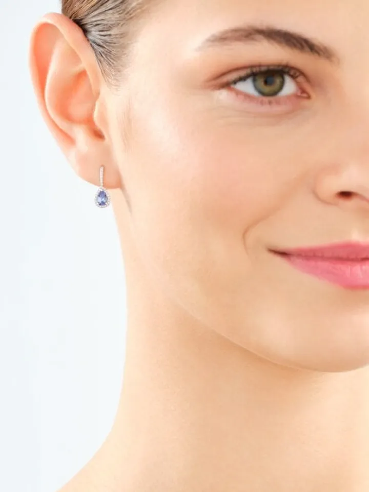 Kolczyki z białego złota z diamentami i tanzanitami - próba 585