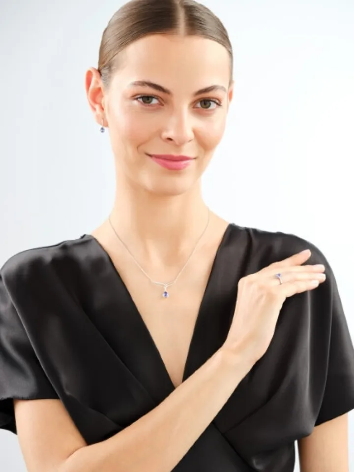 Kolczyki z białego złota z diamentami i tanzanitami - próba 585