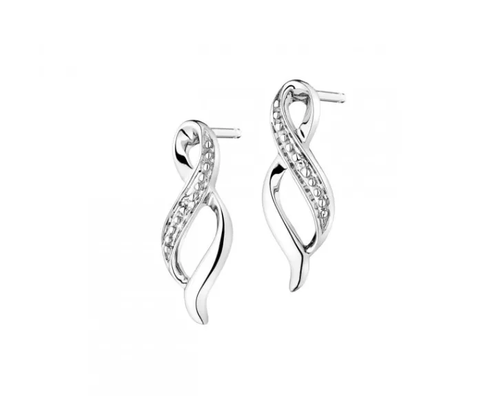 Kolczyki z białego złota z diamentami - 0,008 ct - próba 375