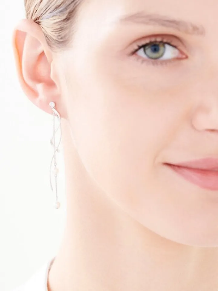 Kolczyki z białego złota z brylantami i perłami - próba 375