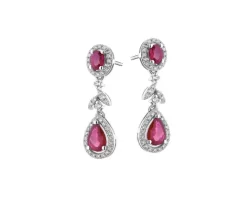 Kolczyki z białego złota z brylantami i rubinami - próba 585