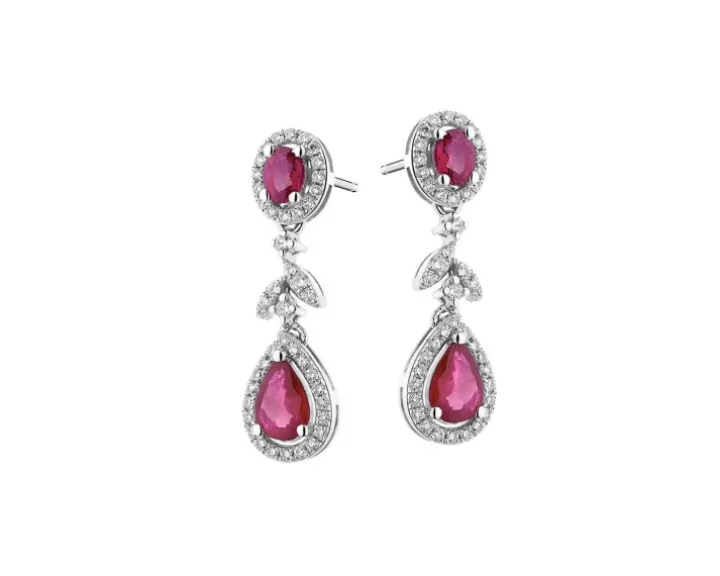 Kolczyki z białego złota z brylantami i rubinami - próba 585