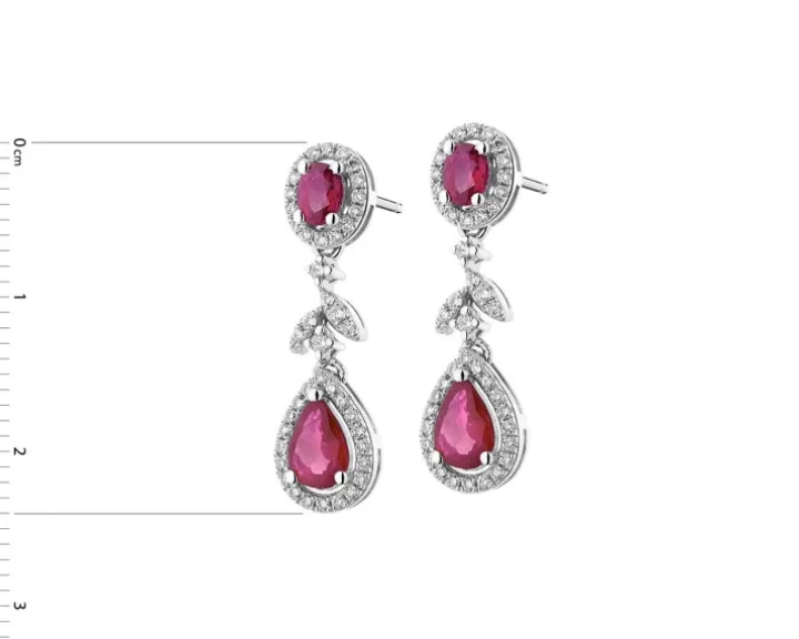 Kolczyki z białego złota z brylantami i rubinami - próba 585