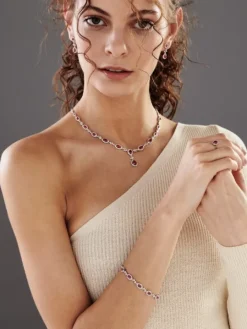 Kolczyki z białego złota z brylantami i rubinami - próba 585