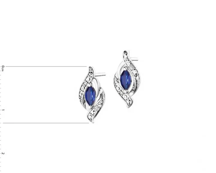 Kolczyki z białego złota z diamentami i szafirami - próba 585