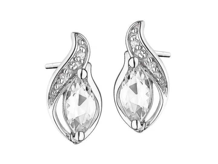 Kolczyki z białego złota z brylantami i topazami białymi - próba 375