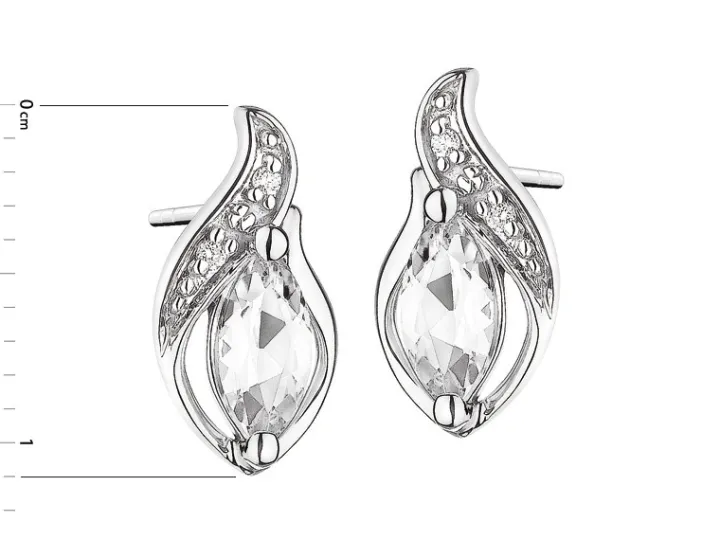 Kolczyki z białego złota z brylantami i topazami białymi - próba 375