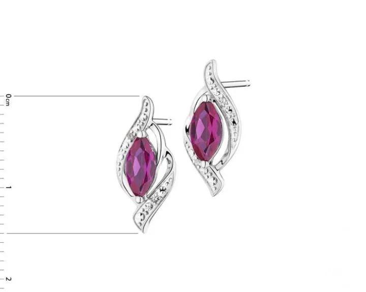 Kolczyki z białego złota z diamentami i rubinami syntetycznymi - próba 375