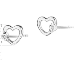 Kolczyki z białego złota z diamentami - serca - 0,008 ct - próba 585