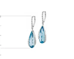 Kolczyki z białego złota z diamentami i topazami London Blue - próba 585