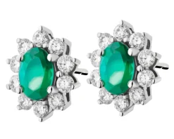 Kolczyki z białego złota z brylantami i szmaragdami - próba 585
