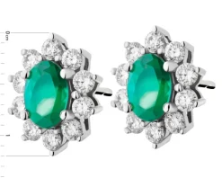 Kolczyki z białego złota z brylantami i szmaragdami - próba 585