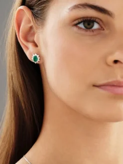 Kolczyki z białego złota z brylantami i szmaragdami - próba 585