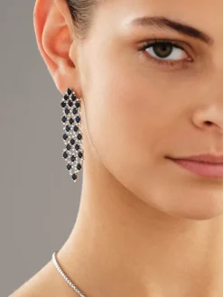 Kolczyki z białego złota z diamentami i szafirami - próba 585