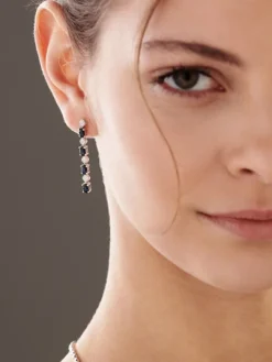 Kolczyki z białego złota z diamentami i szafirami - próba 585