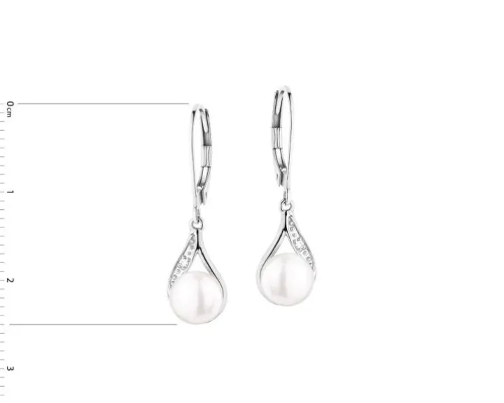 Kolczyki z białego złota z diamentami i perłami - próba 585