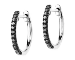 Kolczyki z białego złota z czarnymi brylantami - koła - 0,10 ct - próba 375