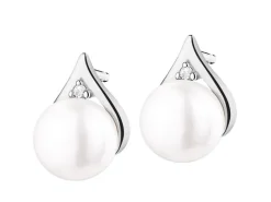 Kolczyki z białego złota z diamentami i perłami - próba 585