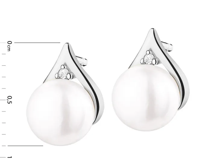 Kolczyki z białego złota z diamentami i perłami - próba 585