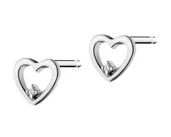 Kolczyki z białego złota z diamentami - serca - 0,008 ct - próba 375