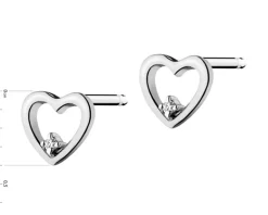Kolczyki z białego złota z diamentami - serca - 0,008 ct - próba 375